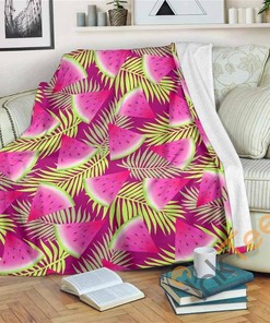 Purple Tropical Watermelon Pattern Sherpa Fleece Blanket Gifts for Family, for Couple