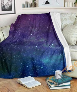 Purple Turquoise Galaxy Space Sherpa Fleece Blanket Gifts for Family, for Couple