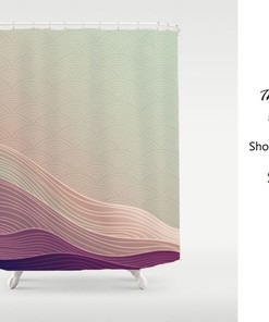 Purple Wave Shower Curtain Gradient Color Hill Mountain Curve Lineart