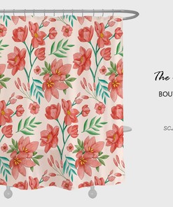 R E D Flowers Shower Curtain For Bathroom, Boho Floral Plant Home Decor, Waterproof Washable Bath Curtain