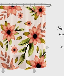 R E D Flowers Shower Curtain For Bathroom, Floral Plant Home Decor, Waterproof Washable Bath Curtain
