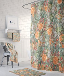 Rabbit Patch Floral Shower Curtain, Bath Mat, Towel Options