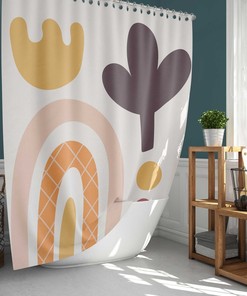Rainbow Boho Shower Curtain, Bohemian Plant Abstract Fabric Bathroom Curtain And, House Warming Gift