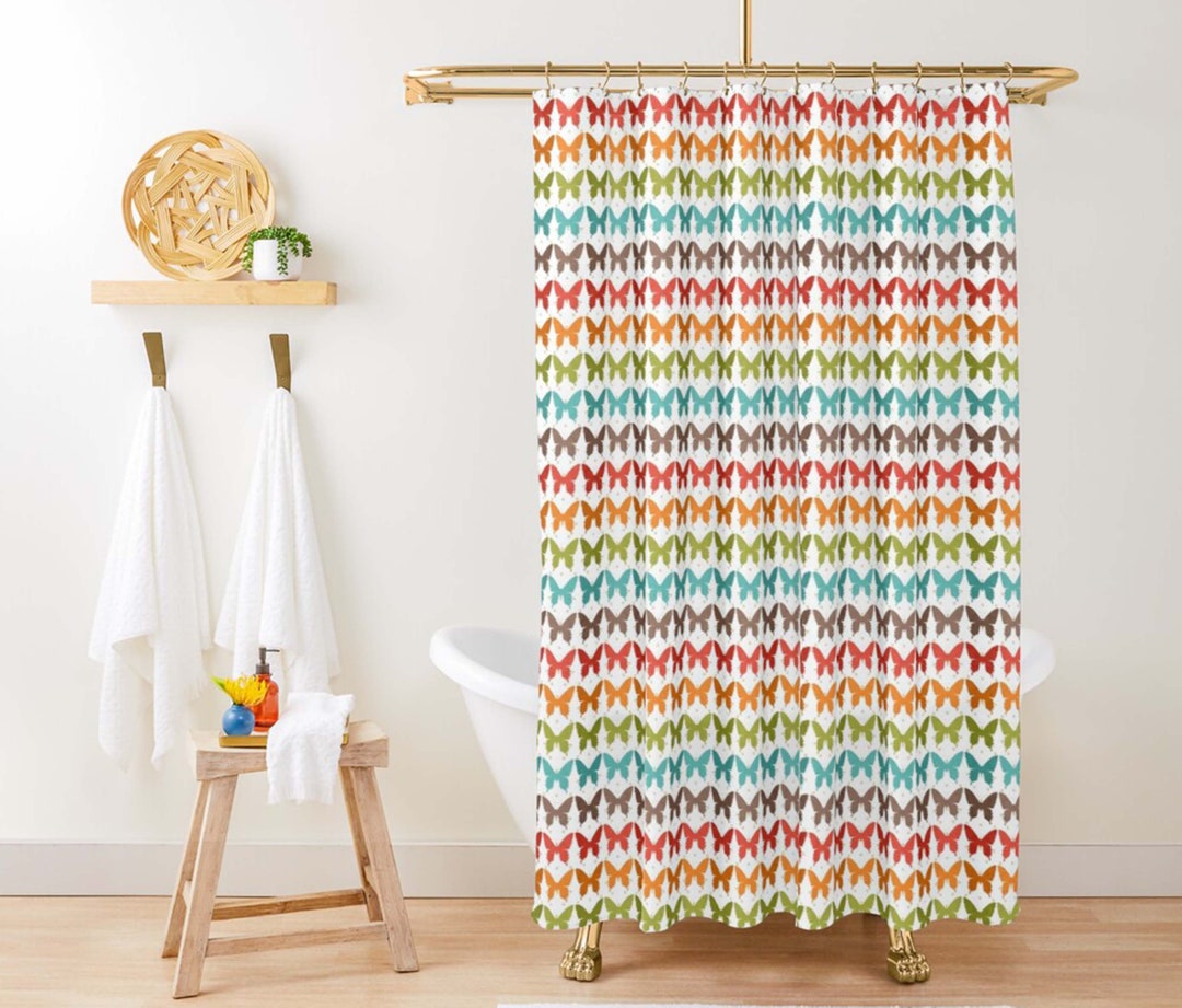 Rainbow Butterfly Shower Curtain, Colorful Pattern Fabric Bathroom Curtain, Home Bathroom Set Decor