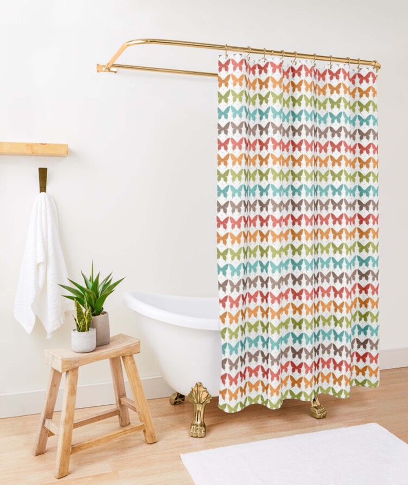 Rainbow Butterfly Shower Curtain, Colorful Pattern Fabric Bathroom Curtain, Home Bathroom Set Decor - Image 3