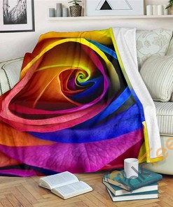 Rainbow Flower Sherpa Fleece Blanket Gifts for Family, for Couple