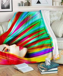 Rainbow Hair Sherpa Fleece Blanket Gifts for Family, for Couple