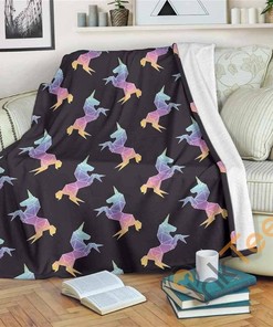 Rainbow Origami Unicorn Pattern Sherpa Fleece Blanket Gifts for Family, for Couple