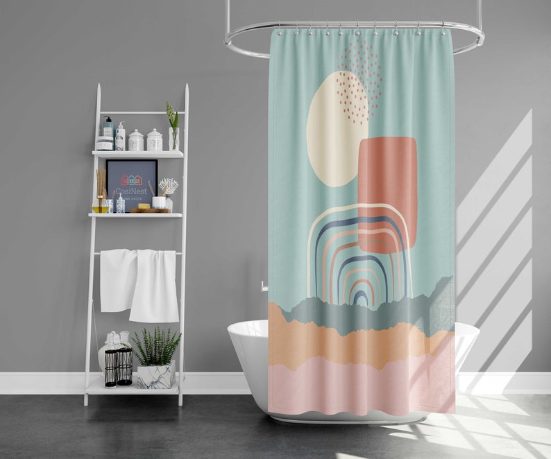 Rainbow Over The Cloud Shower Curtain, Colorful Sky Landscape, House Warming Gift - Image 2