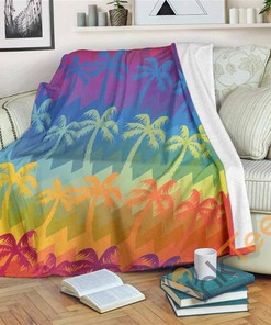 Rainbow Palm Tree Pattern Sherpa Fleece Blanket Gifts for Family, for Couple