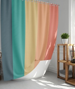 Rainbow Retro Shower Curtain, Mid-Century Vintage Colorful Graphic, Linen Bathroom Curtain, Home Bath Set Decor, House Warming Gift