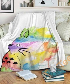 Rainbow Totoro Sherpa Fleece Blanket Gifts for Family, for Couple