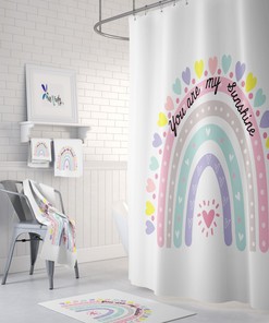 Rainbow and Hearts Shower Curtain Optional Bath Towel Bath Mat You are My Sunshine