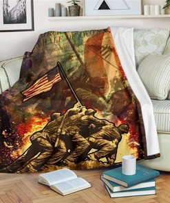 Raising American Flag Veteran Sherpa Fleece Blanket Gifts for Family, for Couple