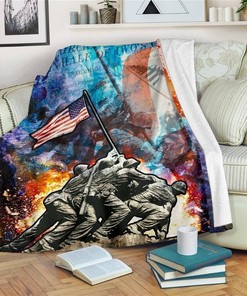 Raising The Flag On Iwo Jima Ww2 Veteran Sherpa Fleece Blanket Gifts for Family, for Couple