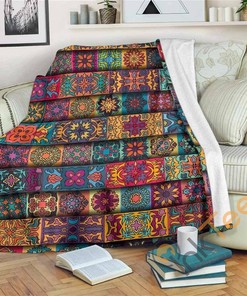 Rectangle Mandala Bohemian Pattern Sherpa Fleece Blanket Gifts for Family, for Couple