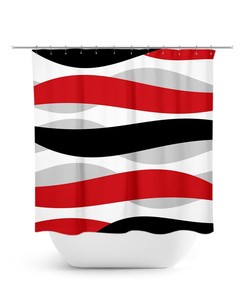 Red And Black Shower Curtain, Abstract Shower Curtain, Abstract Ribbon Red Bathroom Decor, Abstract Wave Shower Curtain