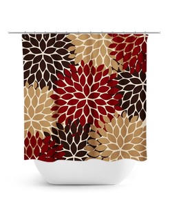 Red And Brown Shower Curtain, Floral Shower Curtain, Custom Bathtub Curtain, Floral Bathroom Decor, Modern Bathroom