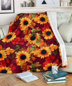 Red Autumn Sunflower Sherpa Blanket Fleece Blanket Gifts for Fans