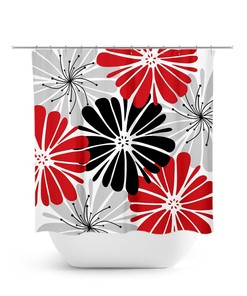 Red Black And Gray Shower Curtain, Floral Bath Curtain, Fabric Shower Curtain, Girls Bathroom, Red Black Bathroom