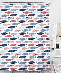 Red Blue Fish Shower Curtain, Japanese Style Ocean Sea Fishes Underwater, Bathroom Curtain, Home Bath Set Decor