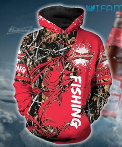 Red Budweiser Hoodie 3D Fishing Gift For Beer Lovers