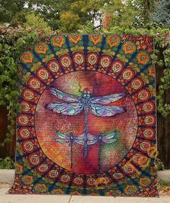 Red Dragonfly Quilt Blanket Bedding Set