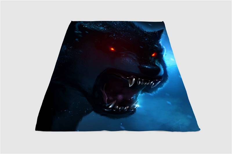 Red Eyes Wolf Sherpa Fleece Blanket Gifts for Family, for Couple