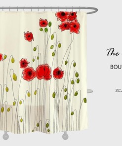 Red Flower Shower Curtain, Art Flora Extra Thick Curtains, Waterproof Washable Shower Curtain