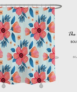 Red Flower Shower Curtain For Bathroom, Floral Plant Home Decor, Waterproof Washable Bath Curtain
