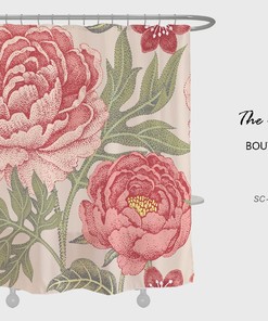 Red Flowers Shower Curtain, Chinese Style Waterproof And Washable Shower Curtains Decor
