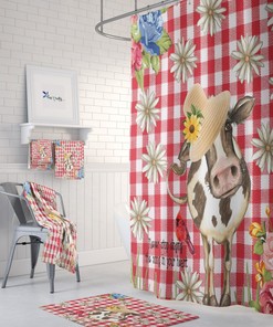 Red Gingham Cow Shower Curtain for Bathroom