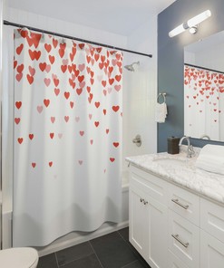 Red Hearts Shower Curtain, Valentine's Day Romantic Red Hearts Shower Curtain, Romantic Theme, Cute Shower Curtain, Valentines Day Idea