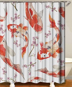 Red Koi Fish Shower Curtain, Classic Traditional Fishes Japan South Asia Art, Bathroom Curtain, Home Bath Set Decor