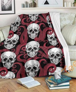 Red Octopus Skull Pattern Sherpa Fleece Blanket Gifts for Family, for Couple