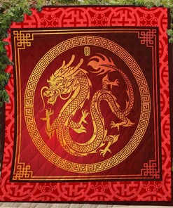 Red Pattern Golden Dragon Quilt Blanket Bedding Set