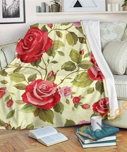 Red Pink Rose Floral Pattern Sherpa Fleece Blanket Gifts for Family, for Couple