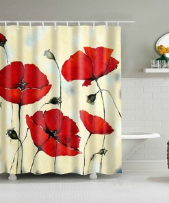 Red Poppy Flower Shower Curtain, Spring Summer Floral Beautiful Garden