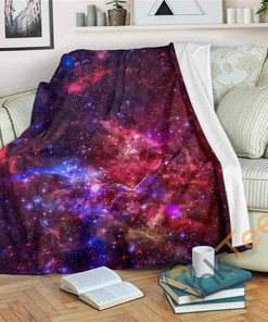Red Purple Nebula Galaxy Space Sherpa Fleece Blanket Gifts for Family, for Couple