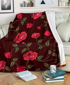 Red Rose Floral Flower Pattern Sherpa Fleece Blanket Gifts for Family, for Couple