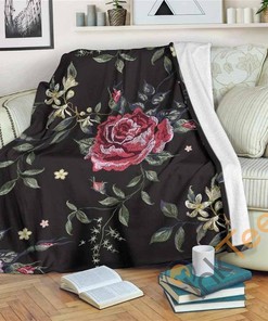 Red Rose Floral Pattern Sherpa Fleece Blanket Gifts for Family, for Couple