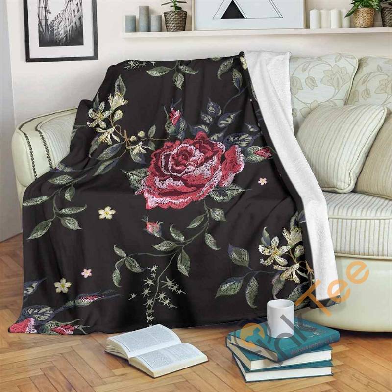 Red Rose Floral Pattern Sherpa Fleece Blanket Gifts for Family, for Couple