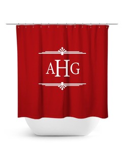 Red Shower Curtain, Monogram Shower Curtain, Modern Bathroom Decor, Personalized Master Bath Curtain Decor