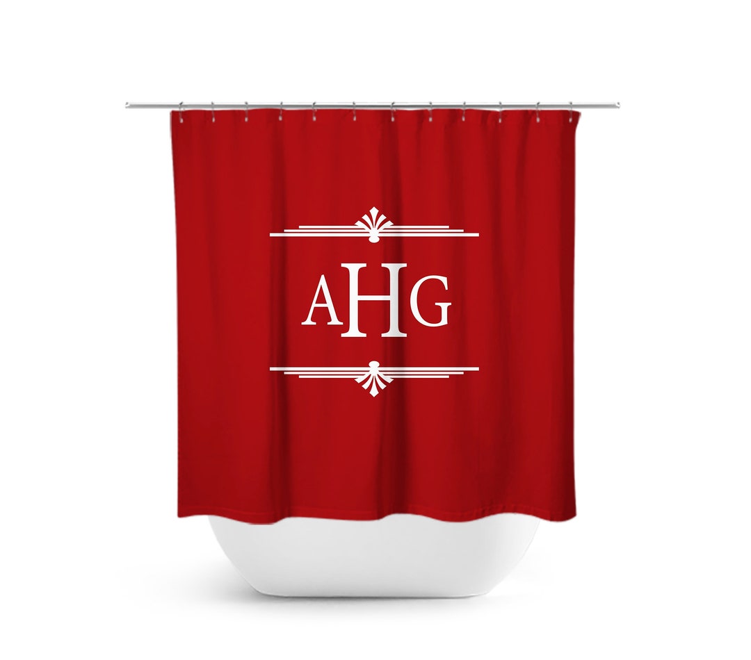 Red Shower Curtain, Monogram Shower Curtain, Modern Bathroom Decor, Personalized Master Bath Curtain Decor