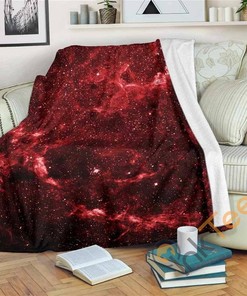 Red Stardust Universe Galaxy Space Sherpa Fleece Blanket Gifts for Family, for Couple