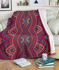 Red Tribal Ethnic Mandala Sherpa Fleece Blanket Gifts for Family, for Couple
