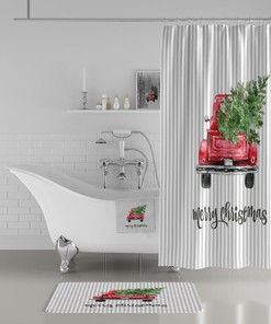 Red Truck Decor, Christmas Shower Curtain, Holiday Bathroom Decor