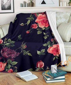 Red Violet Roses Floral Pattern Sherpa Fleece Blanket Gifts for Family, for Couple