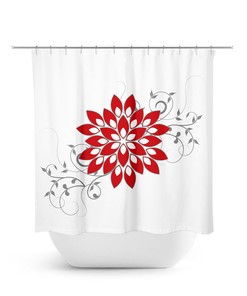 Red White Flower Shower Curtain Decor, Fabric Bath Curtain, White Red Bathroom, Floral Bathroom