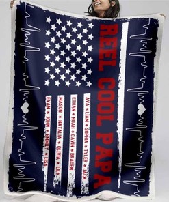 Reel Cool Papa American Flag Personalized Blanket For Papa Birthday